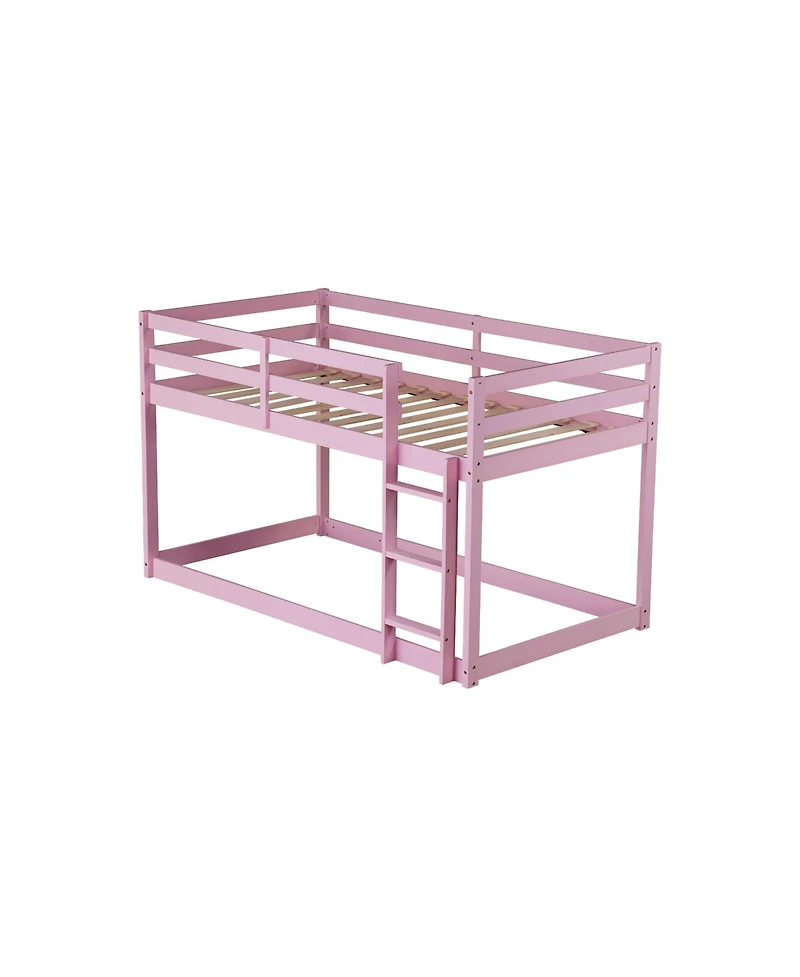 Streamdale Furniture Solid Wooden, Solid Rubber Wooden Twin over Twin Loft Bed with Ladder, with Bed Platform of Strengthened Slats, Pink