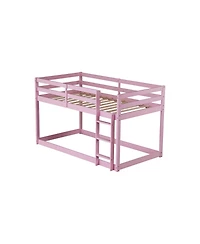 Streamdale Furniture Solid Wooden, Solid Rubber Wooden Twin over Twin Loft Bed with Ladder, with Bed Platform of Strengthened Slats, Pink