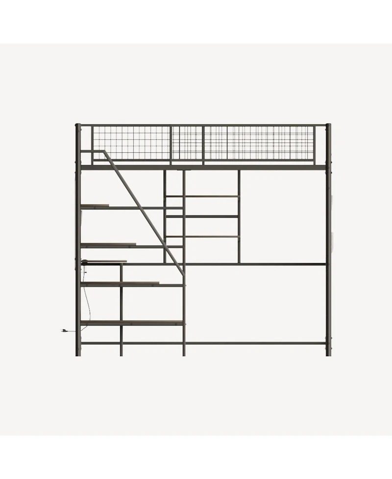 Streamdale Full size loft metal bed with black for bedroom and dormitory, with built-in charging station and Led lighting