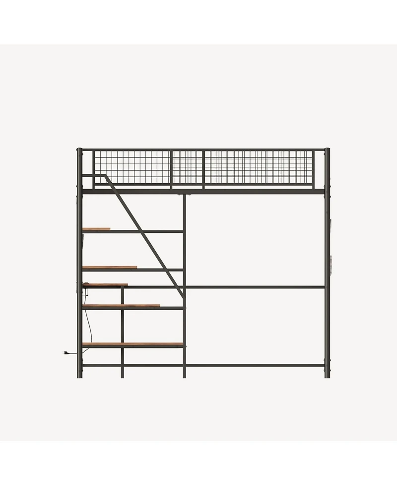 Streamdale Furniture Twin sized loft metal bed with black for bedroom and dormitory, with built-in charging station and Led lighting