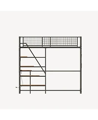 Streamdale Furniture Twin sized loft metal bed with black for bedroom and dormitory, with built-in charging station and Led lighting