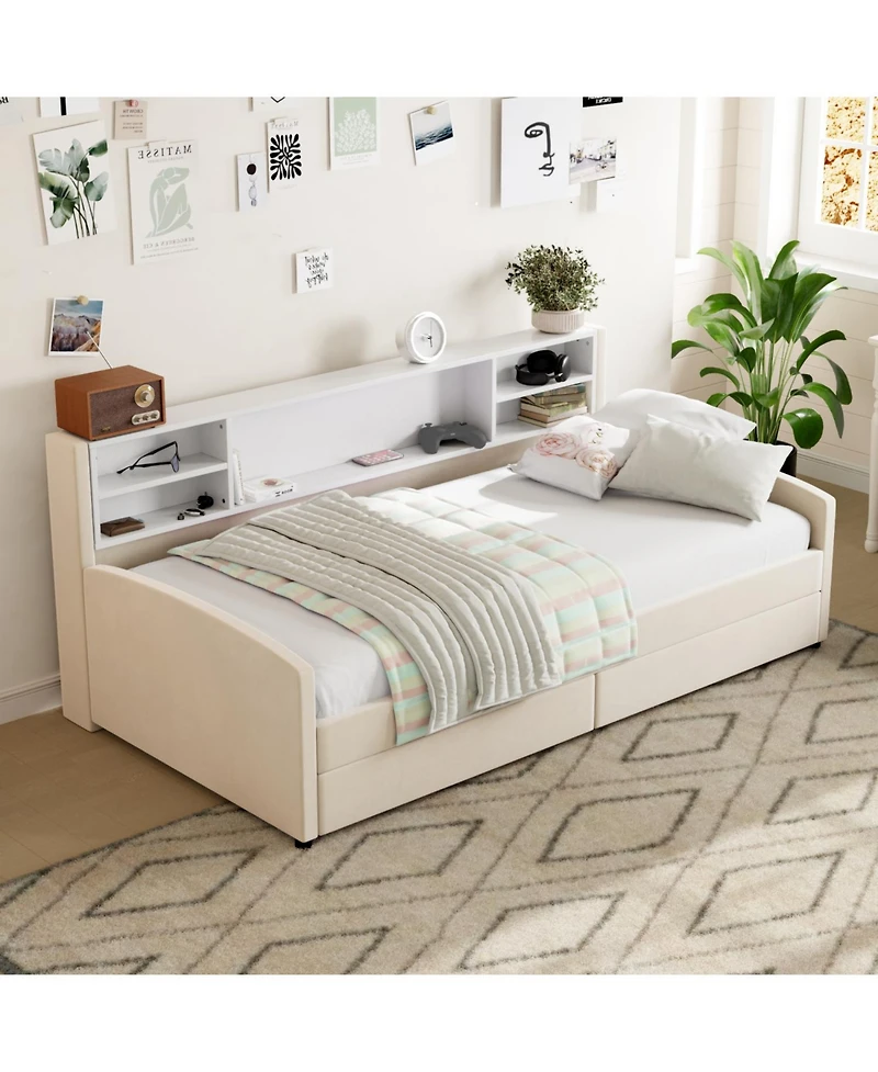 Streamdale Furniture Twin Upholstered Platform Bed with Storage and Drawers