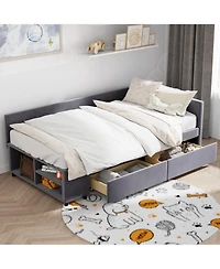 Streamdale Furniture Twin size L-Shaped Upholstered Platform Bed with Storage and Drawers