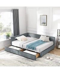 Streamdale Furniture Full Size Upholstered Bed Frame with Backrest & Armrests, Velvet Grey (80.5"L x 59"W x 29.5"H