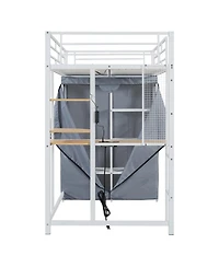 Streamdale Furniture Twin Size Loft Metal Bed with Desk,Shelves,Power Outlet,Led Light and Wardrobe