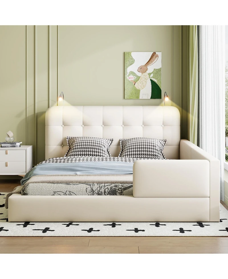 Streamdale Furniture Queen Upholstered Platform Bed with 2 Reading Lights