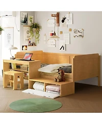 Streamdale Furniture Wooden Twin Daybed with Storage, Study Desk, and Stool