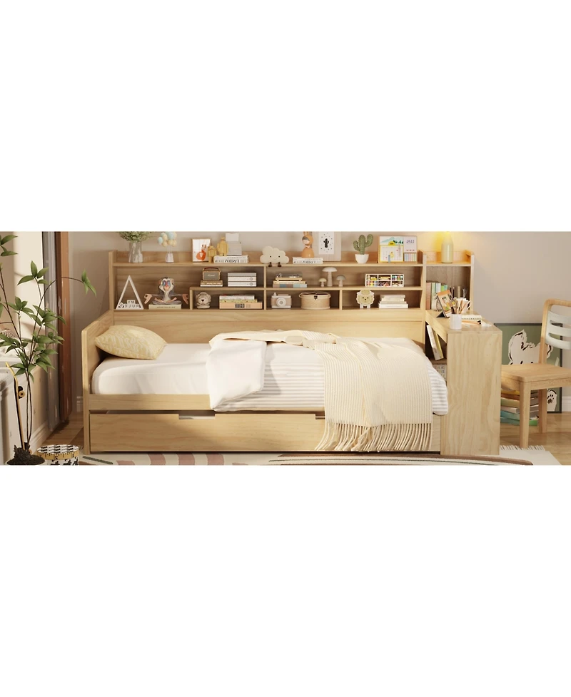 Streamdale FurnitureMultifunctional Wooden Twin Daybed with Storage, Trundle, and Desk