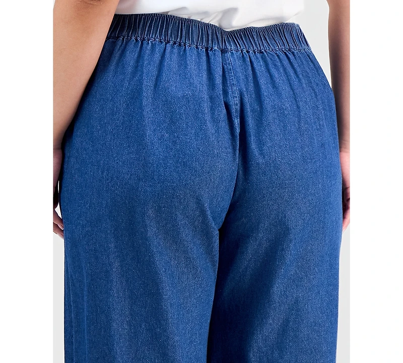 Jones New York Plus Cotton Mid-Rise Pull-On Chambray Pants