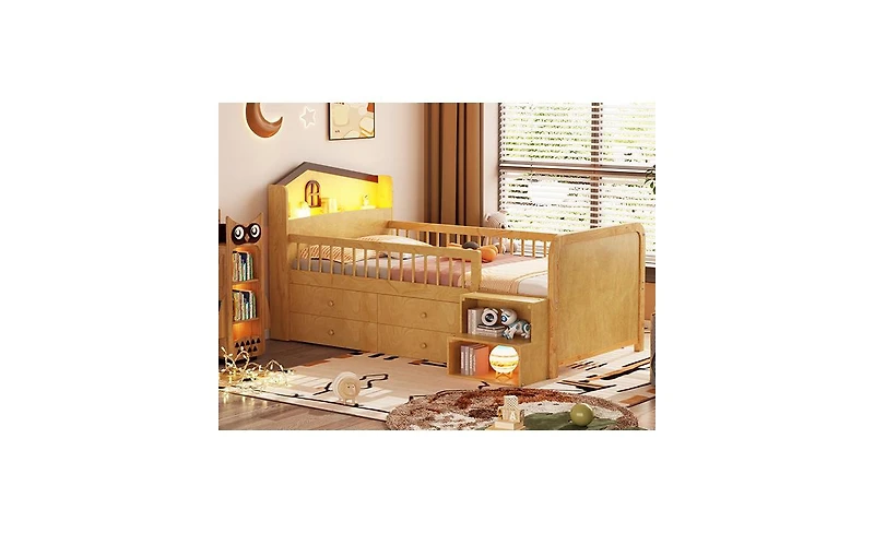 Streamdale Furniture House Loft Bed with Led Lights and Storage