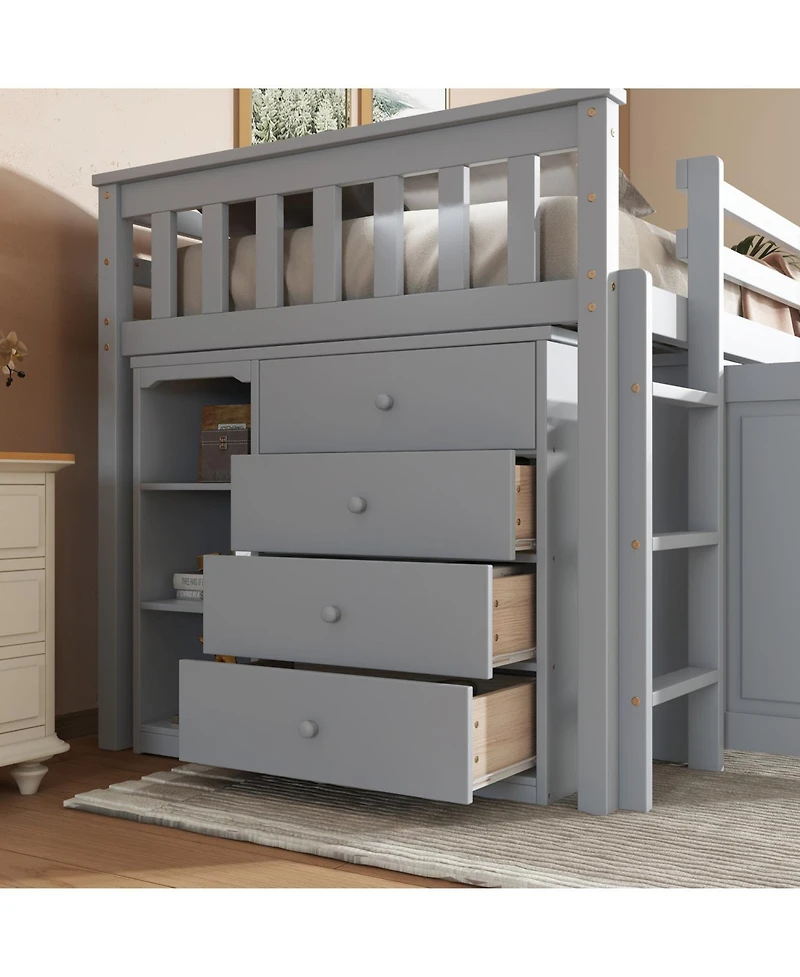 Streamdale Furniture Twin Loft Bed with Storage, Desk, and Safety Features