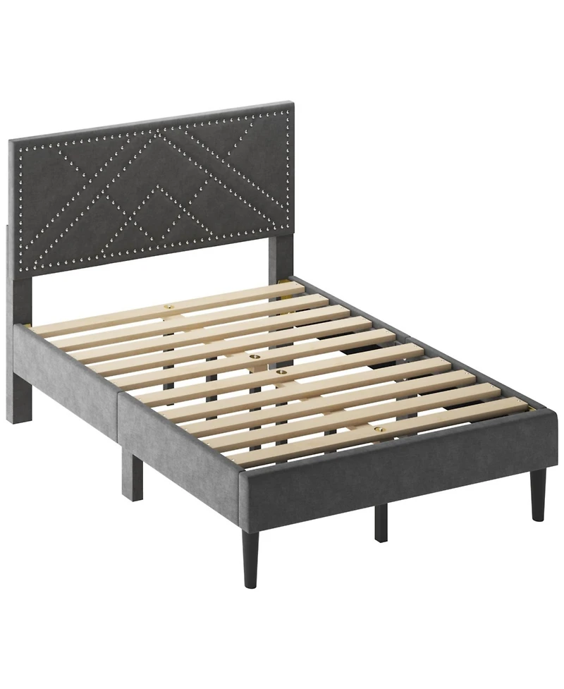 Streamdale Furniture Full Size Metal Platform Bed with Storage Headboard and Strong Slats