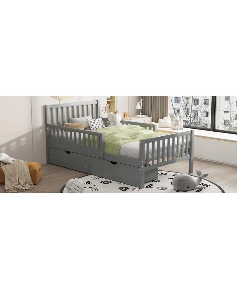 Streamdale Twin Wood Platform Bed with Guardrails and Storage