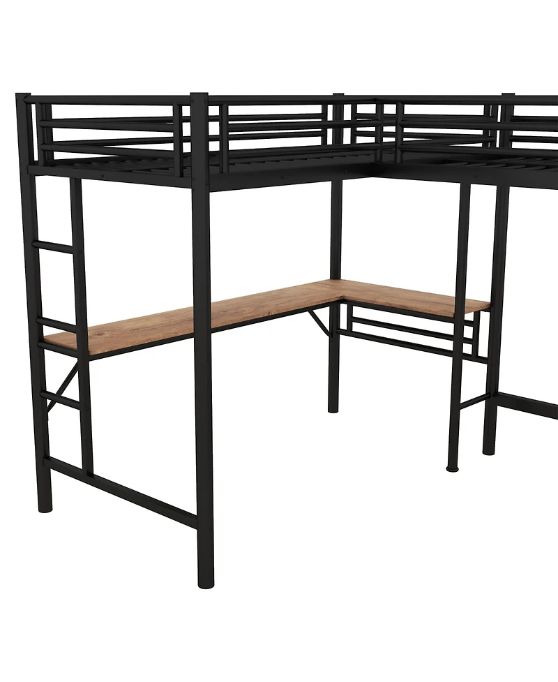 Streamdale Furniture Twin Size Metal Loft Bed with Two Built-in Desks