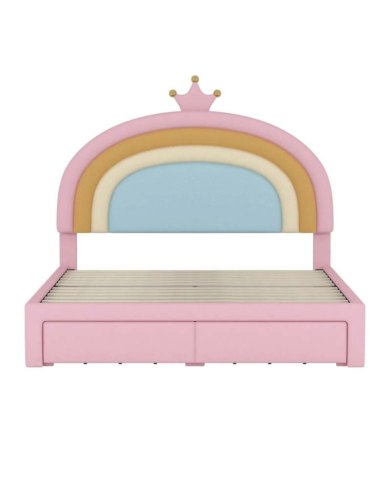 Streamdale Furniture Princess Bed with Storage Drawer, Velvet Rainbow Upholstered Platform Bed