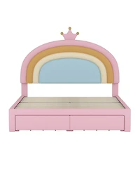 Streamdale Furniture Princess Bed with Storage Drawer, Velvet Rainbow Upholstered Platform Bed