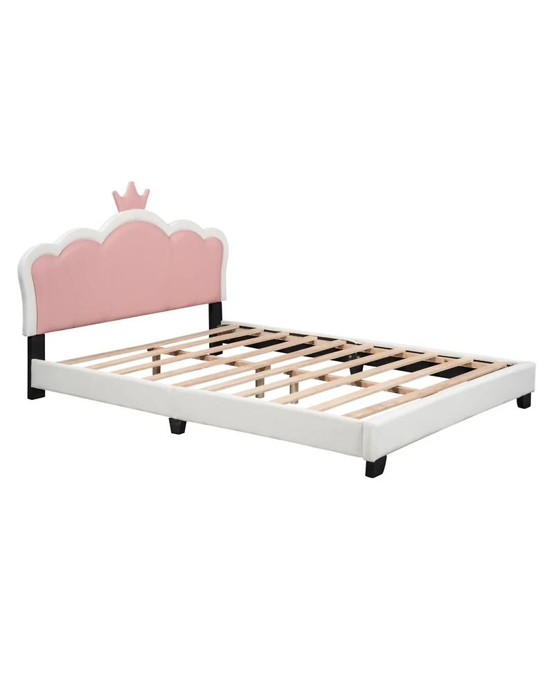 Streamdale Furniture Full Upholstered Princess Bed with Crown Headboard,Full Platform Headboard and Footboard