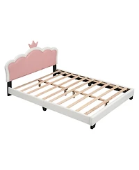 Streamdale Furniture Full Upholstered Princess Bed with Crown Headboard,Full Platform Headboard and Footboard