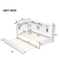 Streamdale Furniture Twin Size Wood Daybed with Storage Shelves, Usb and Trundle