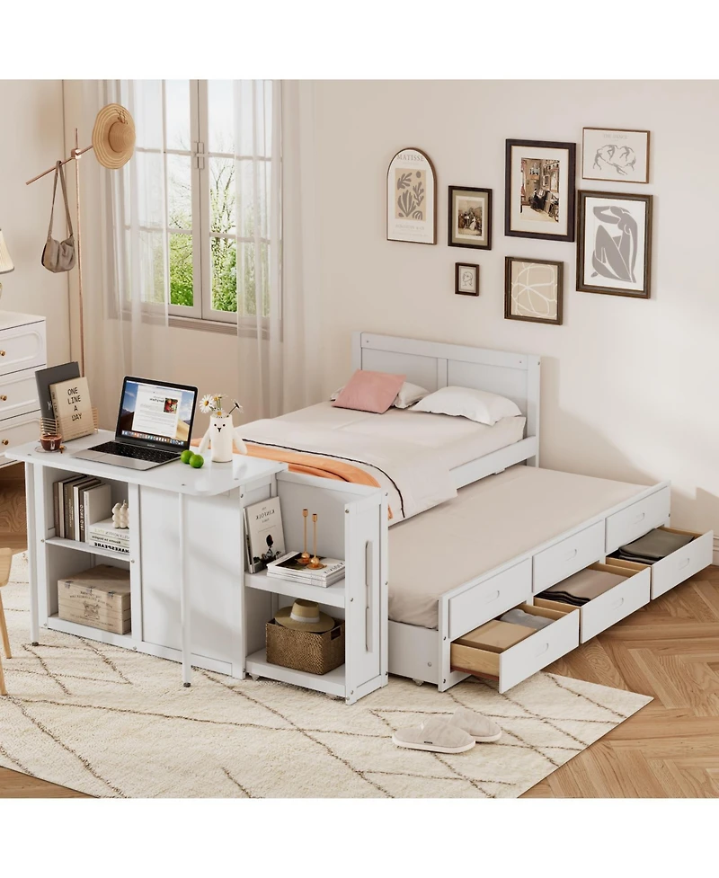 Streamdale Furniture Twin Platform Bed with Desk, Trundle, Shelf, and Drawers
