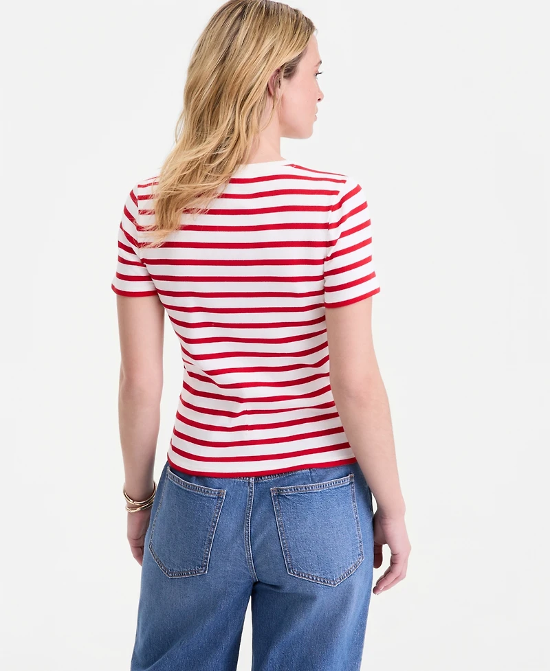 On 34th Women's Crochet-Trim Striped T-Shirt, Macy's Exclusive