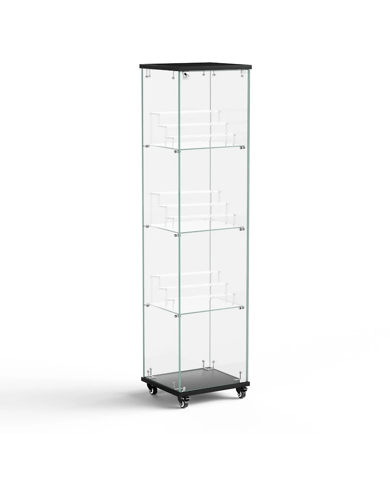 Streamdale Furniture 4-Tier Glass Storage Cabinet with Lock and Wheels