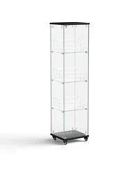 Streamdale Furniture 4-Tier Glass Storage Cabinet with Lock and Wheels