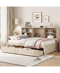 Streamdale Furniture Twin Size Bed Frame With Side Bookshelves, Two Drawers, And Built-in Usb Port