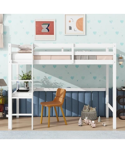 Streamdale Furniture Streamdale Twin High Loft Bed, Rubber Wood Loft Bed with Safety Guardrail, built-in desk, ladder