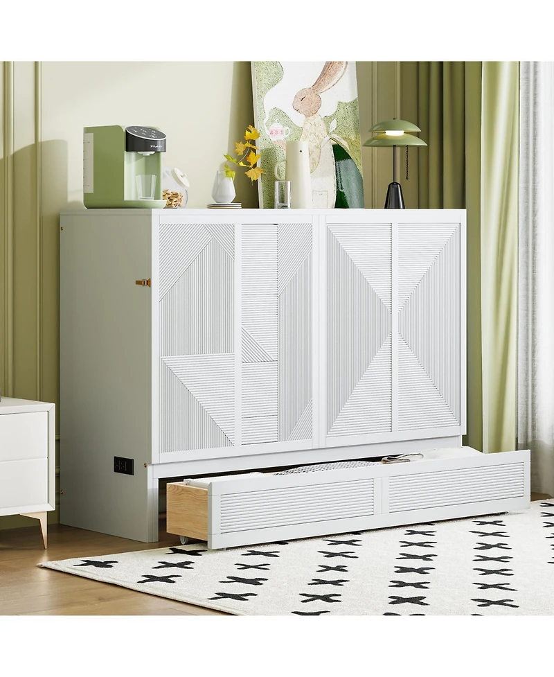 Streamdale Furniture Full Size Murphy Bed with Large Drawer,Usb Ports and Outlets,White