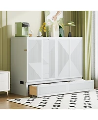 Streamdale Furniture Full Size Murphy Bed with Large Drawer,Usb Ports and Outlets,White