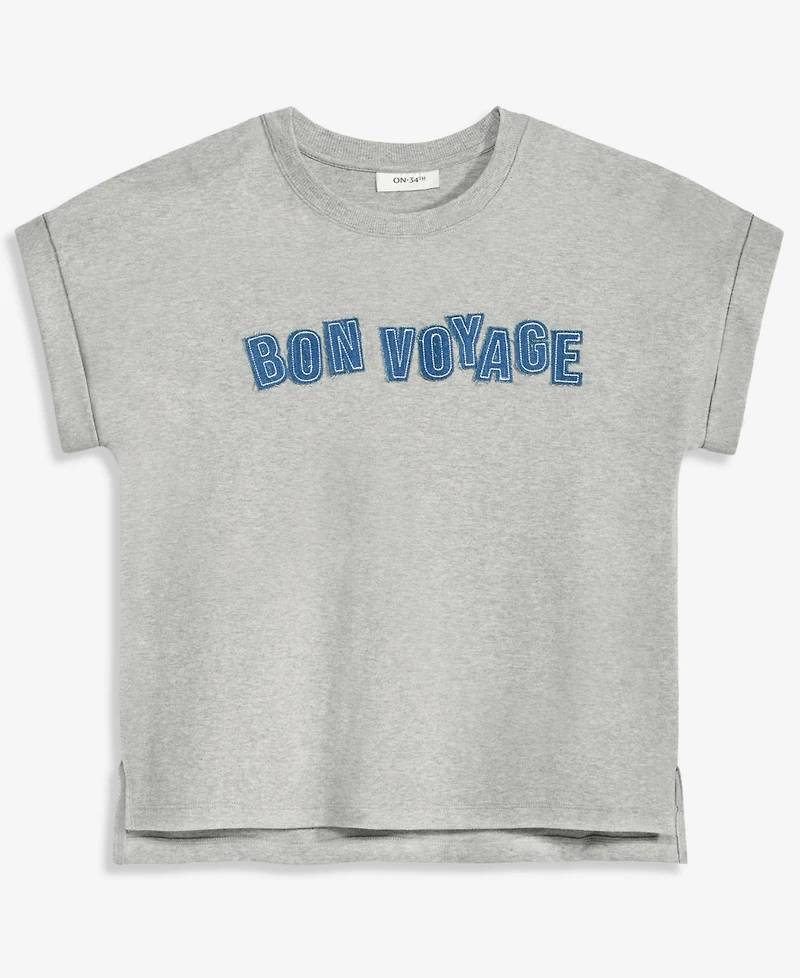 On 34th Women's Bon Voyage Denim Applique Cuffed T-Shirt, Macy's Exclusive