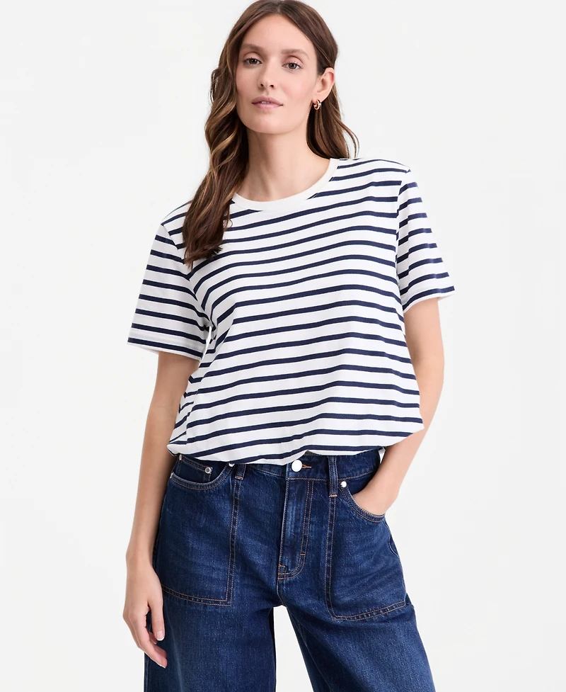 On 34th Women's Striped Bubble-Hem T-Shirt, Macy's Exclusive