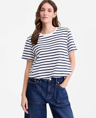 On 34th Women's Striped Bubble-Hem T-Shirt, Macy's Exclusive