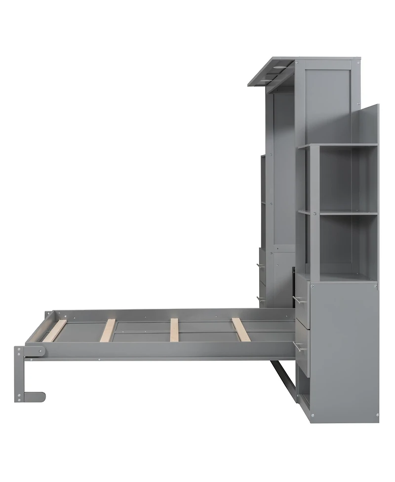 Streamdale Furniture Murphy Bed Wall With Shelves, Drawers Led