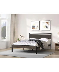 Streamdale Furniture Ceres Metal Bed with Walnut Wood Headboard&Footboard Queen