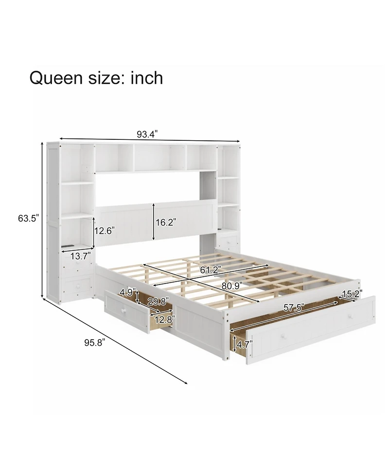 Streamdale Furniture Pine Platform Bed with Storage & Charging