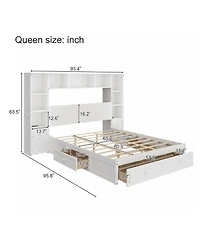 Streamdale Furniture Pine Platform Bed with Storage & Charging
