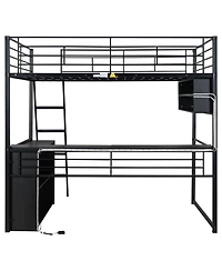 Streamdale Furniture Full Size Metal Loft Bed with Led Desk and 4 Storage Shelves Black