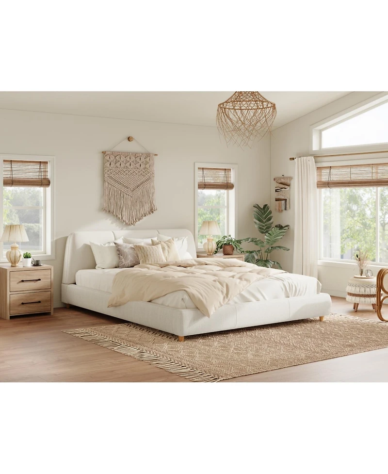 Streamdale Furniture White Linen Upholstered Bed Frame