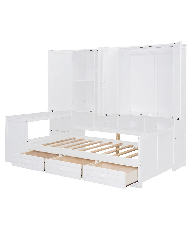 Streamdale Furniture Twin Wood Daybed with Drawers, Desk & Shelves