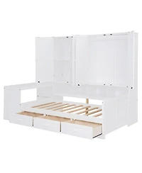 Streamdale Furniture Twin Wood Daybed with Drawers, Desk & Shelves