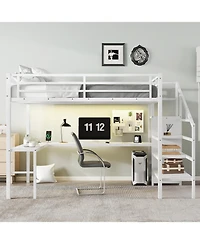 Streamdale Furniture Queen Loft Bed with Desk Wardrobe & Led