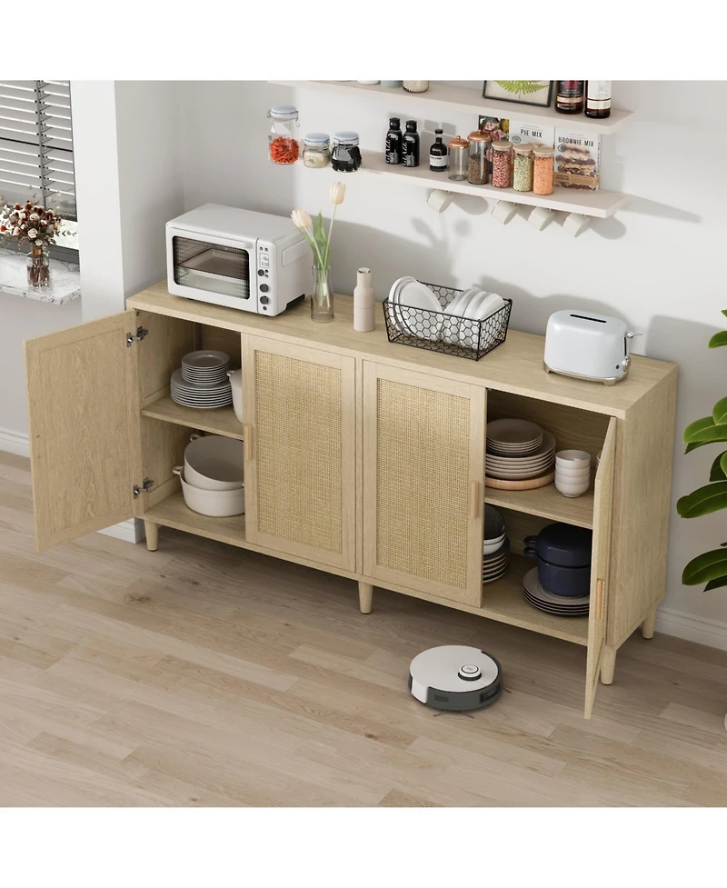 Streamdale Furniture Rattan Buffet Cabinet - 70" 4-Door Sideboard