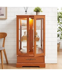 Streamdale Furniture Oak Lighted Glass Curio Cabinet with Adjustable Shelves
