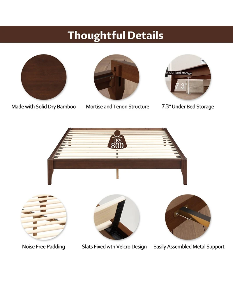 Streamdale Furniture King Size Bamboo Platform Bed with Upholstered Headboard