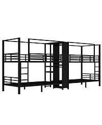 Streamdale Furniture Twin Quad Metal Bunk Bed w/ Storage & Wardrobe - Black