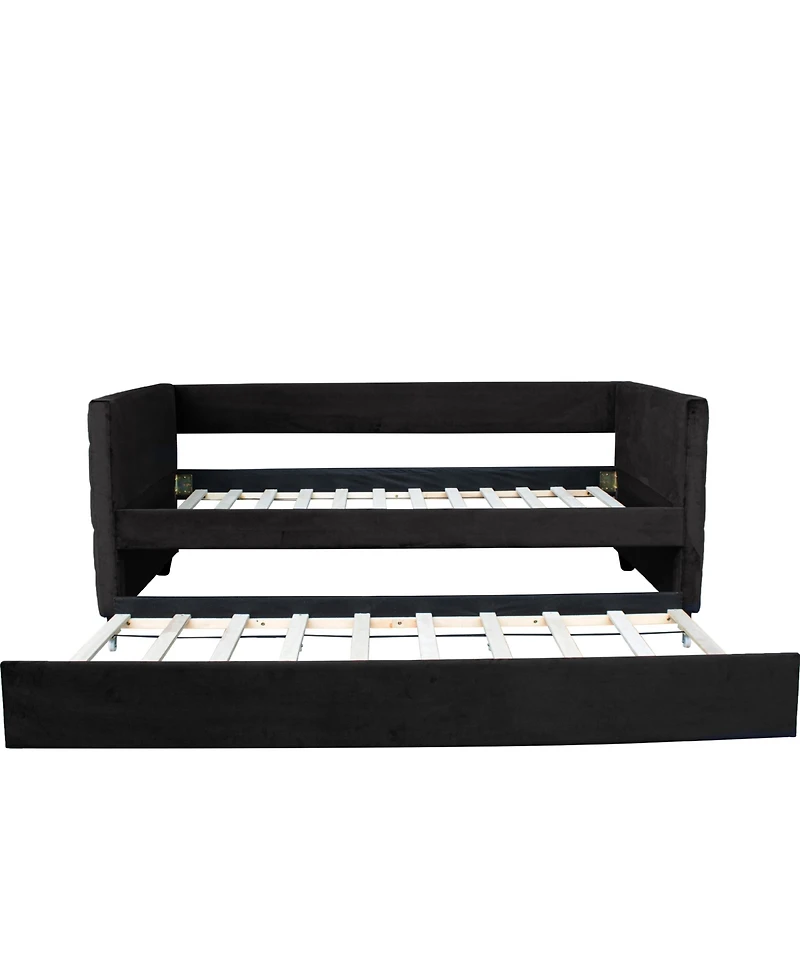 Streamdale Furniture Modern Twin Daybed with Trundle, Black Velvet & Gold Accents
