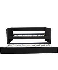 Streamdale Furniture Modern Twin Daybed with Trundle, Black Velvet & Gold Accents