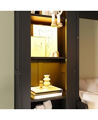 Streamdale Furniture Streamdale Queen Size Murphy Platform Bed with Shelf, Side Cabinets, Drawers and Led, Black